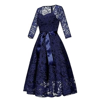 Women's Casual Dress Lace Vintage Seven-Sleeve Beltslim